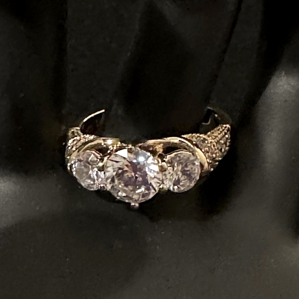 3 Stone Faux Diamond Gold Tone Ring